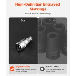VEVOR Torx Bit Socket and External Torx Socket Set, 60-Piece T6-T70, TT6-TT70, TP8-TP60, E4-E24, S2 Alloy Steel and Cr-V Steel, 1/4 in, 3/8 in, and 1/2 in Drives, with Enhanced Storage Case, Hand Use
