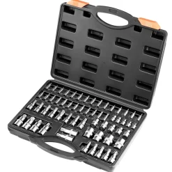 VEVOR Torx Bit Socket and External Torx Socket Set, 60-Piece T6-T70, TT6-TT70, TP8-TP60, E4-E24, S2 Alloy Steel and Cr-V Steel, 1/4 in, 3/8 in, and 1/2 in Drives, with Enhanced Storage Case, Hand Use