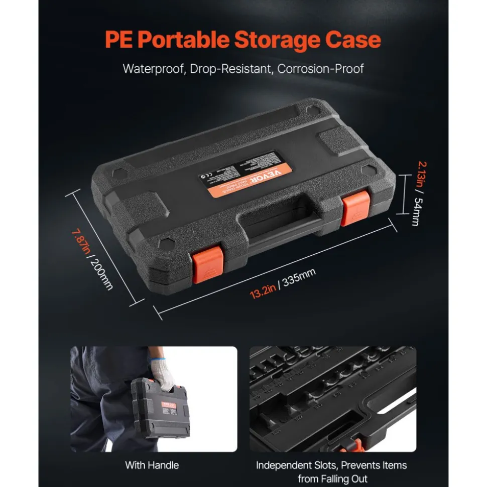 VEVOR Torx Bit Socket and External Torx Socket Set, 31-Piece T8-T70 and E4-E24, S2 Alloy Steel and Cr-V Steel, 1/4 in, 3/8 in, and 1/2 in Drives, with Adapter and Enhanced Storage Case, for Automotive
