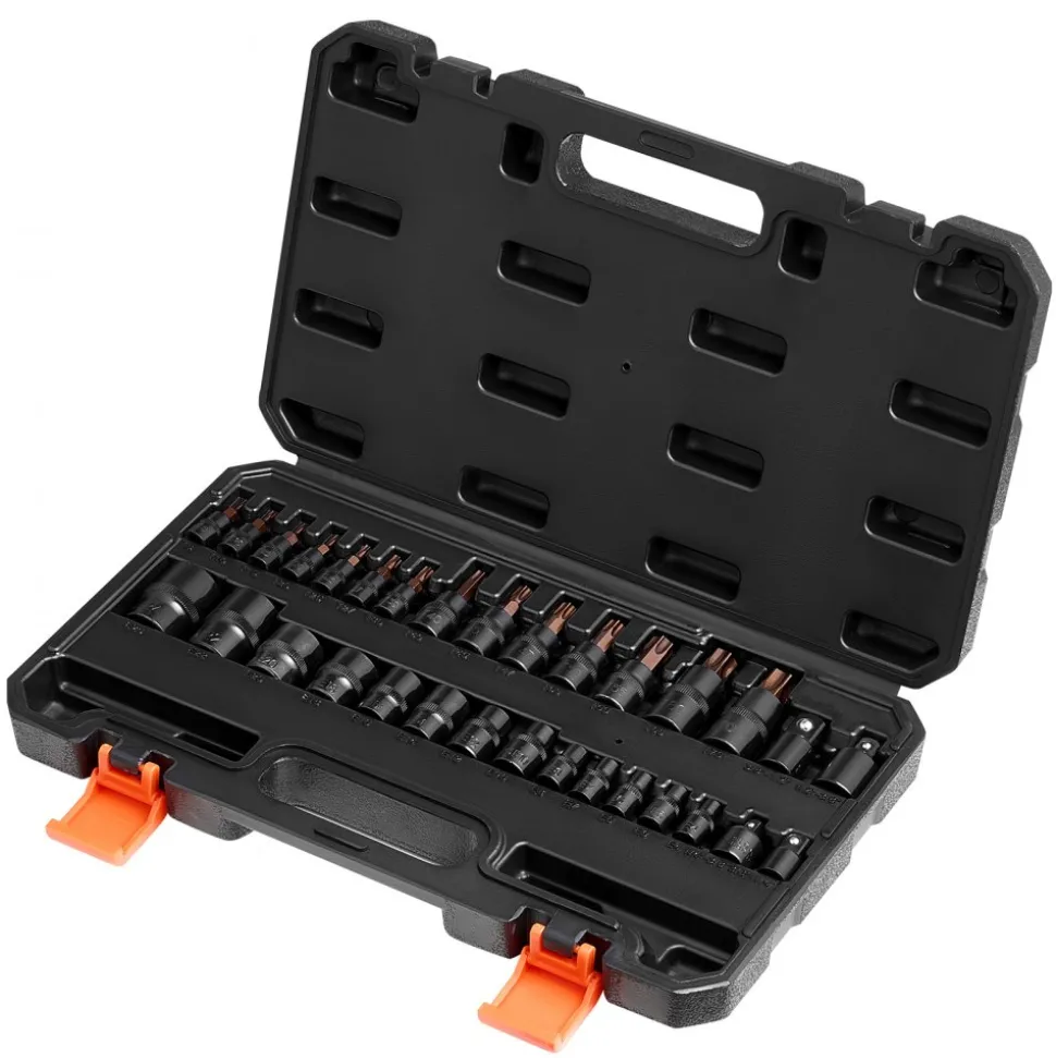 VEVOR Torx Bit Socket and External Torx Socket Set, 31-Piece T8-T70 and E4-E24, S2 Alloy Steel and Cr-V Steel, 1/4 in, 3/8 in, and 1/2 in Drives, with Adapter and Enhanced Storage Case, for Automotive