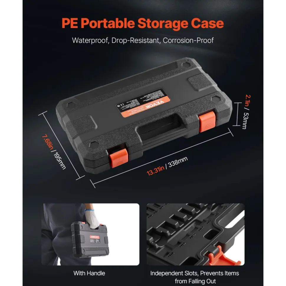 VEVOR Torx Bit Socket Set, 34-Piece Solid Star and Tamper Proof T6-T70, S2 Alloy Steel and Cr-V Steel, 1/4 in, 3/8 in, and 1/2 in Drives, with Enhanced Storage Case, Torx Sockets for Hand Use