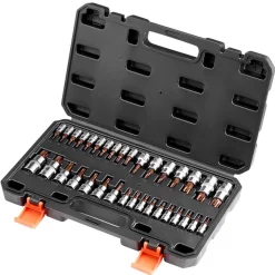 VEVOR Torx Bit Socket Set, 34-Piece Solid Star and Tamper Proof T6-T70, S2 Alloy Steel and Cr-V Steel, 1/4 in, 3/8 in, and 1/2 in Drives, with Enhanced Storage Case, Torx Sockets for Hand Use