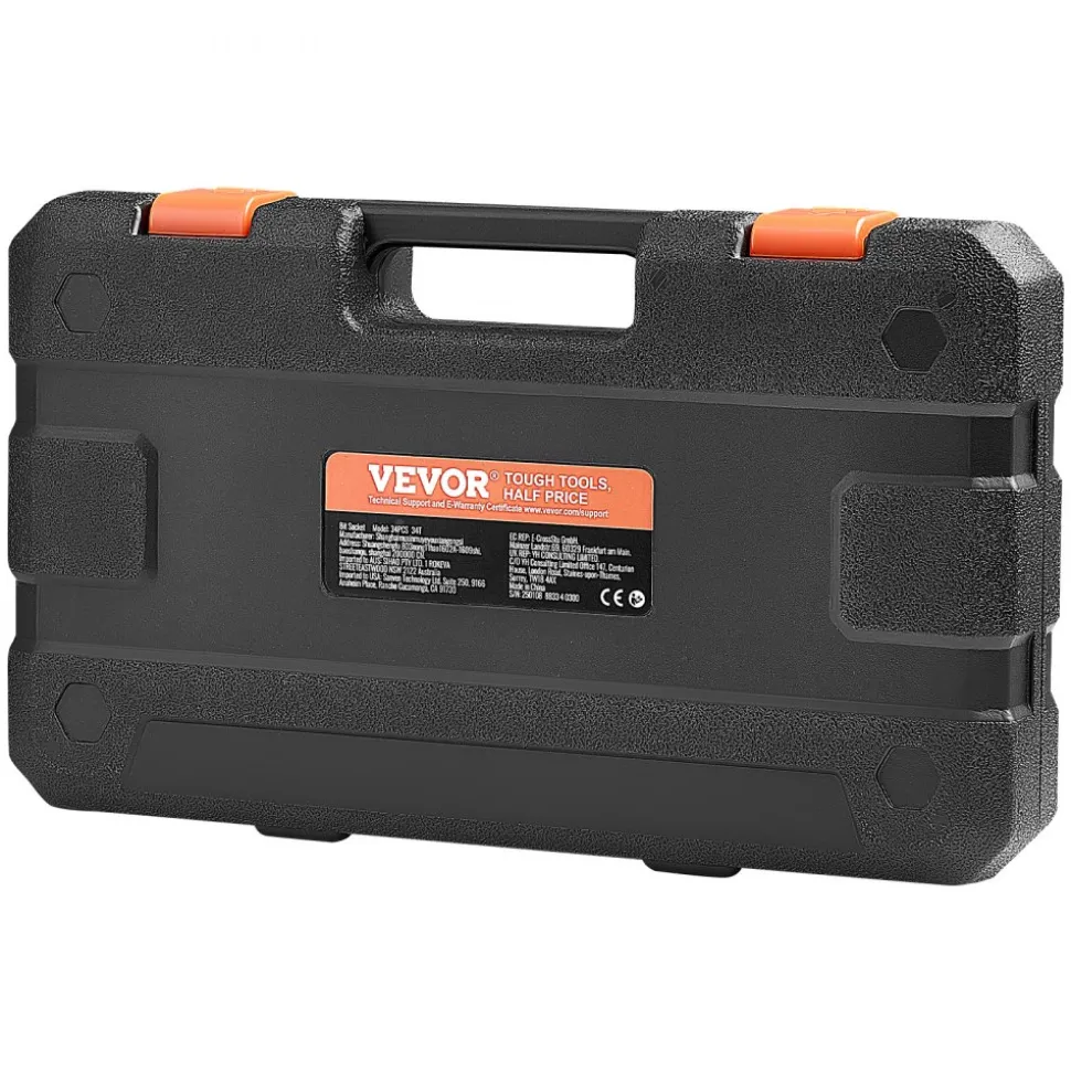 VEVOR Torx Bit Socket Set, 34-Piece Solid Star and Tamper Proof T6-T70, S2 Alloy Steel and Cr-V Steel, 1/4 in, 3/8 in, and 1/2 in Drives, with Enhanced Storage Case, Torx Sockets for Hand Use