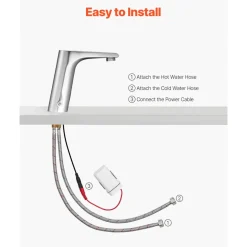 VEVOR Touchless Bathroom Sink Faucet, Automatic Motion Sensor Restroom Toilet Faucet, HandsFree Adjustable Cold Hot Single Handle Water Mixer Battery Operated for 9/16 in Pipe,Brushed Nickel Silver