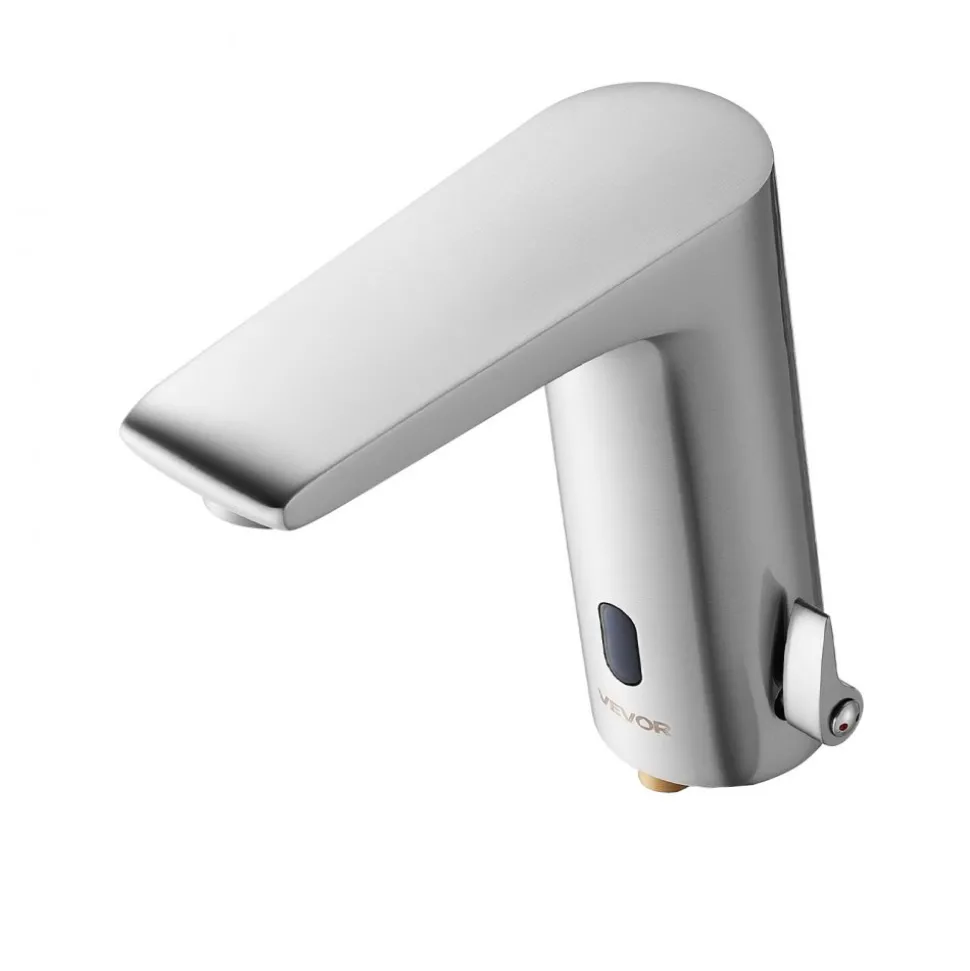 VEVOR Touchless Bathroom Sink Faucet, Automatic Motion Sensor Restroom Toilet Faucet, HandsFree Adjustable Cold Hot Single Handle Water Mixer Battery Operated for 9/16 in Pipe,Brushed Nickel Silver