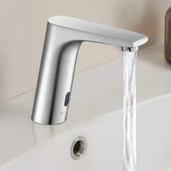 VEVOR Touchless Bathroom Sink Faucet, Automatic Motion Sensor Restroom Toilet Faucet, HandsFree Adjustable Cold Hot Single Handle Water Mixer Battery Operated for 9/16 in Pipe,Brushed Nickel Silver