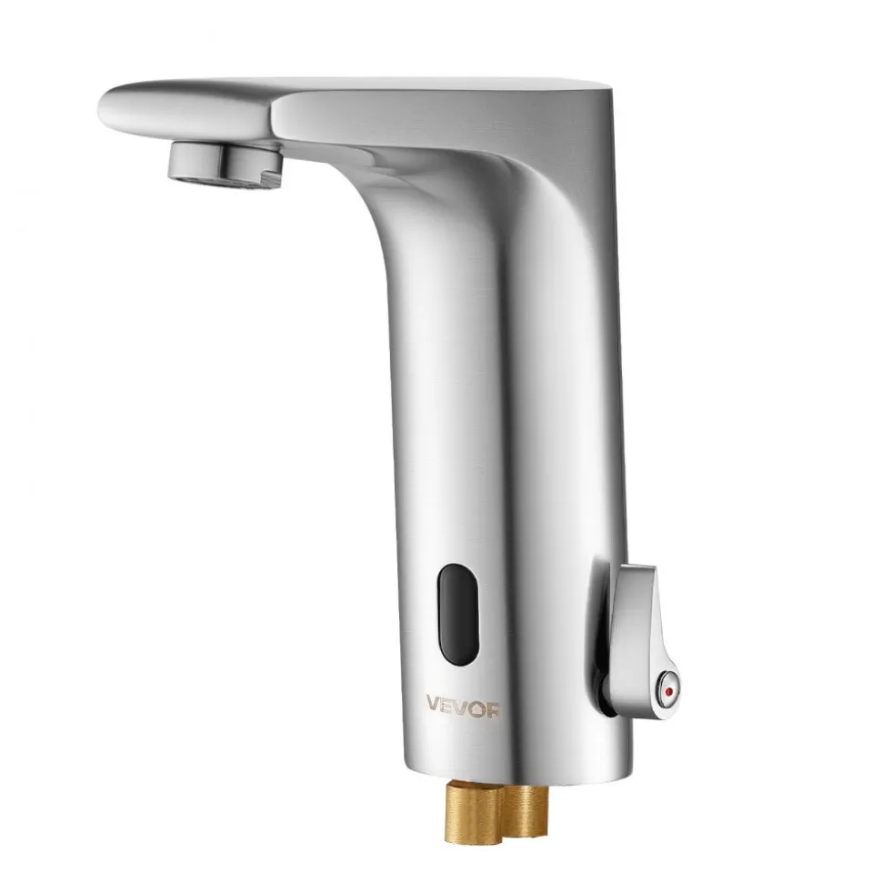 VEVOR Touchless Bathroom Sink Faucet, Automatic Motion Sensor Restroom Toilet Faucet, HandsFree Adjustable Cold Hot Single Handle Water Mixer Battery Operated for 9/16 in Pipe,Brushed Nickel Silver