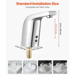 VEVOR Touchless Bathroom Sink Faucet, Automatic Motion Sensor Restroom Toilet Faucet Cold Water with Single Hole, Battery Operated for 9/16 in Pipe Commercial Lavatory,Chrome Plated Silver