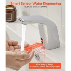 VEVOR Touchless Bathroom Sink Faucet, Automatic Motion Sensor Restroom Toilet Faucet Cold Water with Single Hole, Battery Operated for 9/16 in Pipe Commercial Lavatory,Chrome Plated Silver