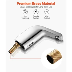 VEVOR Touchless Bathroom Sink Faucet, Automatic Motion Sensor Restroom Toilet Faucet Cold Water with Single Hole, Battery Operated for 9/16 in Pipe Commercial Lavatory,Chrome Plated Silver