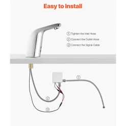 VEVOR Touchless Bathroom Sink Faucet, Automatic Motion Sensor Restroom Toilet Faucet Cold Water with Single Hole, Battery Operated for 9/16 in Pipe Commercial Lavatory,Chrome Plated Silver