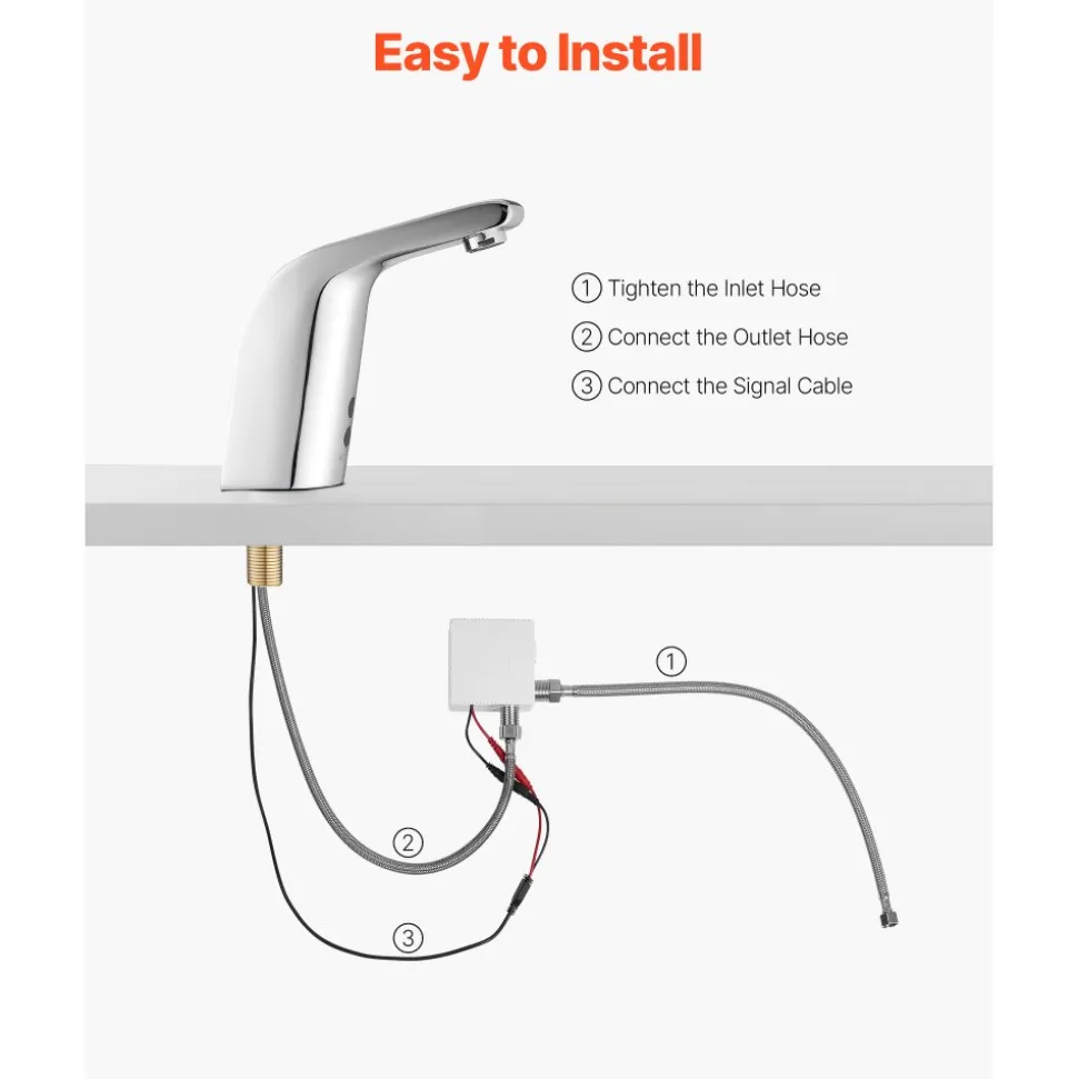 VEVOR Touchless Bathroom Sink Faucet, Automatic Motion Sensor Restroom Toilet Faucet Cold Water with Single Hole, Battery Operated for 9/16 in Pipe Commercial Lavatory,Chrome Plated Silver