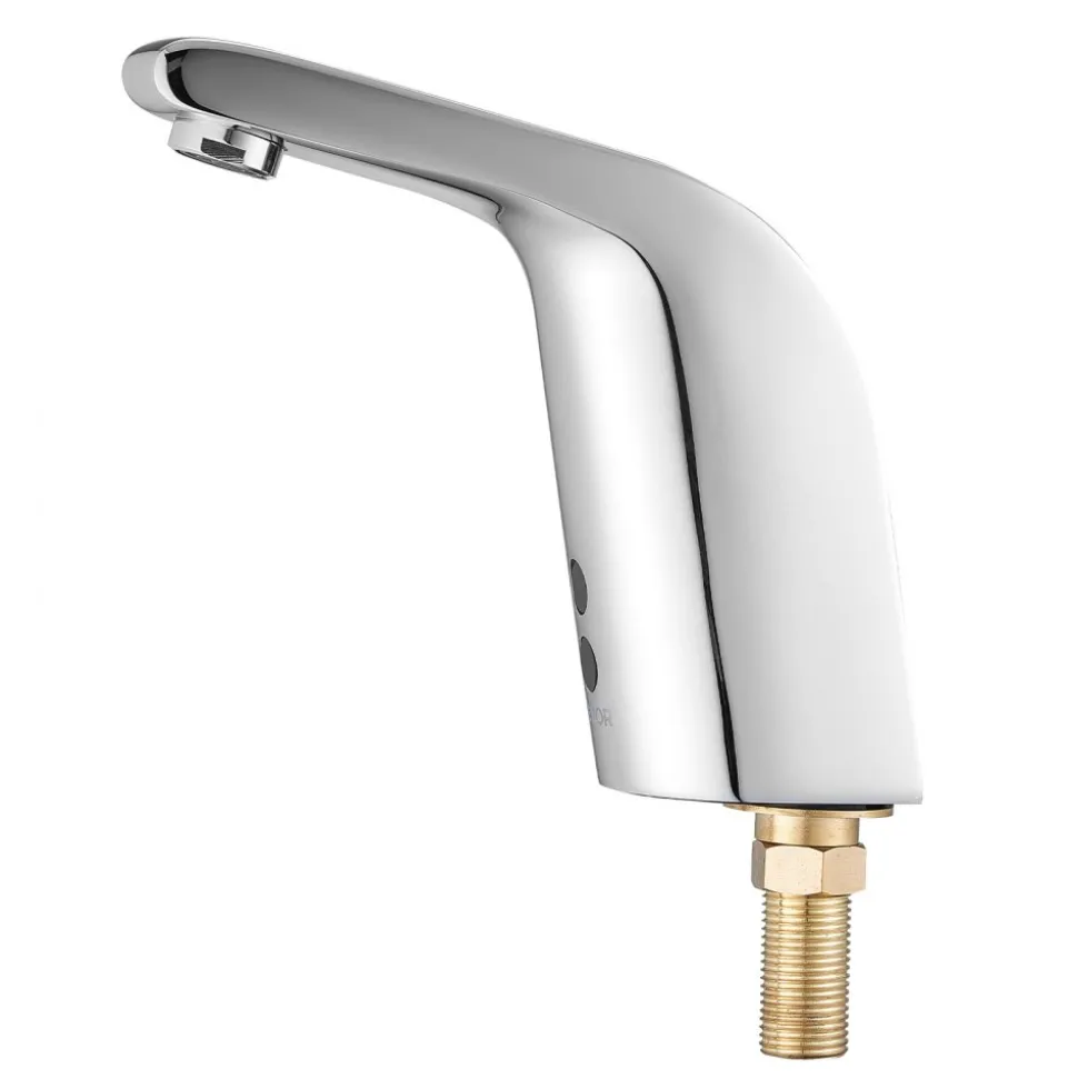 VEVOR Touchless Bathroom Sink Faucet, Automatic Motion Sensor Restroom Toilet Faucet Cold Water with Single Hole, Battery Operated for 9/16 in Pipe Commercial Lavatory,Chrome Plated Silver