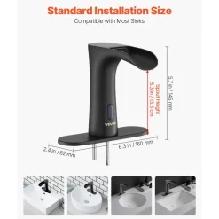 VEVOR Touchless Bathroom Sink Faucet, Automatic Motion Sensor Waterfall Restroom Toilet Faucet with Hole Cover Plate, Modern Electronic Sensor Hot/Cold Water for 9/16 in Pipe Commercial,Matte Black