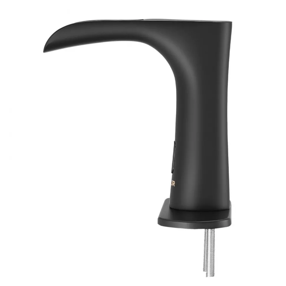 VEVOR Touchless Bathroom Sink Faucet, Automatic Motion Sensor Waterfall Restroom Toilet Faucet with Hole Cover Plate, Modern Electronic Sensor Hot/Cold Water for 9/16 in Pipe Commercial,Matte Black