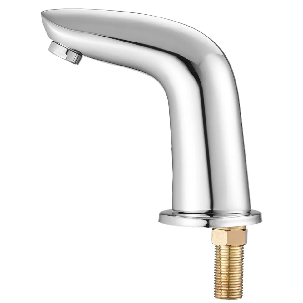 VEVOR Touchless Bathroom Sink Faucet, Automatic Motion Sensor Restroom Toilet Faucet Cold Water with Hole Cover Plate, Battery Operated for 9/16 in Pipe Commercial Lavatory,Chrome Plated Silver G112M