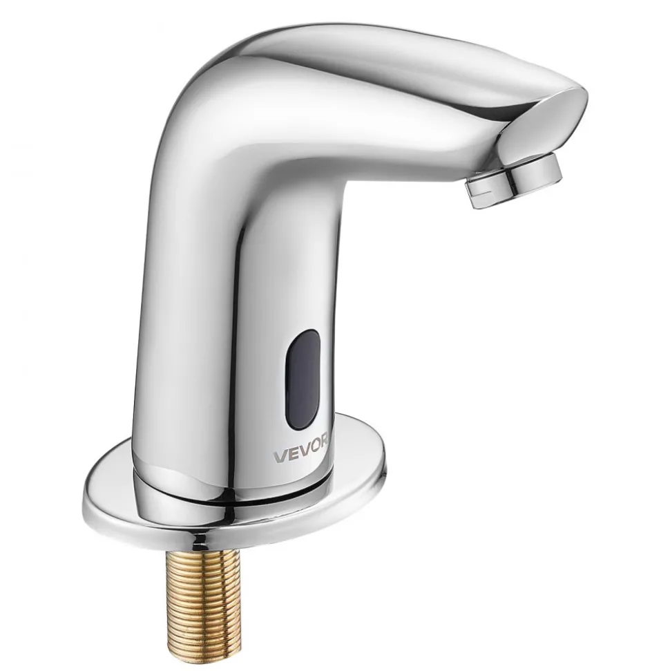 VEVOR Touchless Bathroom Sink Faucet, Automatic Motion Sensor Restroom Toilet Faucet Cold Water with Hole Cover Plate, Battery Operated for 9/16 in Pipe Commercial Lavatory,Chrome Plated Silver G112M