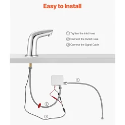 VEVOR Touchless Bathroom Sink Faucet, Automatic Motion Sensor Restroom Toilet Faucet Cold Water with Hole Cover Plate, Battery Operated for 9/16 in Pipe Commercial Lavatory,Chrome Plated Silver G112M