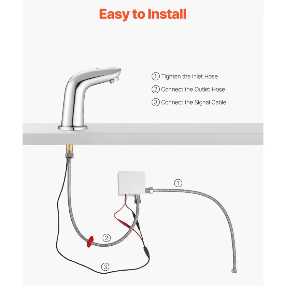 VEVOR Touchless Bathroom Sink Faucet, Automatic Motion Sensor Restroom Toilet Faucet Cold Water with Hole Cover Plate, Battery Operated for 9/16 in Pipe Commercial Lavatory,Chrome Plated Silver G112M