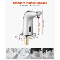 VEVOR Touchless Bathroom Sink Faucet, Automatic Motion Sensor Restroom Toilet Faucet Cold Water with Hole Cover Plate, Battery Operated for 9/16 in Pipe Commercial Lavatory,Chrome Plated Silver G112M