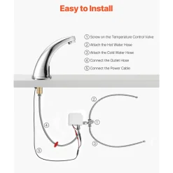 VEVOR Touchless Bathroom Sink Faucet, Automatic Motion Sensor Restroom Toilet Faucet with Hole Cover Plate, Battery Operated,Hot/Cold Water for 9/16 in Pipe Commercial Lavatory,Chrome Plated Silver