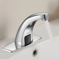 VEVOR Touchless Bathroom Sink Faucet, Automatic Motion Sensor Restroom Toilet Faucet with Hole Cover Plate, Battery Operated,Hot/Cold Water for 9/16 in Pipe Commercial Lavatory,Chrome Plated Silver
