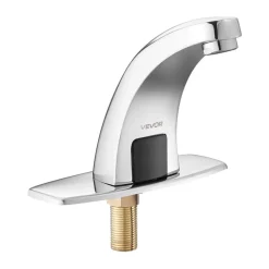 VEVOR Touchless Bathroom Sink Faucet, Automatic Motion Sensor Restroom Toilet Faucet with Hole Cover Plate, Battery Operated,Hot/Cold Water for 9/16 in Pipe Commercial Lavatory,Chrome Plated Silver