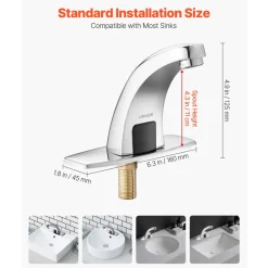 VEVOR Touchless Bathroom Sink Faucet, Automatic Motion Sensor Restroom Toilet Faucet with Hole Cover Plate, Battery Operated,Hot/Cold Water for 9/16 in Pipe Commercial Lavatory,Chrome Plated Silver