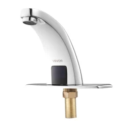VEVOR Touchless Bathroom Sink Faucet, Automatic Motion Sensor Restroom Toilet Faucet with Hole Cover Plate, Battery Operated,Hot/Cold Water for 9/16 in Pipe Commercial Lavatory,Chrome Plated Silver