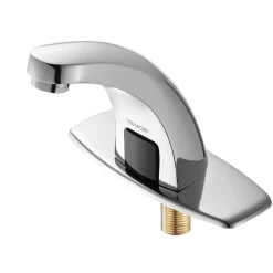 VEVOR Touchless Bathroom Sink Faucet, Automatic Motion Sensor Restroom Toilet Faucet with Hole Cover Plate, Battery Operated,Hot/Cold Water for 9/16 in Pipe Commercial Lavatory,Chrome Plated Silver