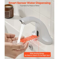 VEVOR Touchless Bathroom Sink Faucet, Automatic Motion Sensor Restroom Toilet Faucet Cold Water with Hole Cover Plate, Battery Operated for 9/16 in Pipe Commercial Lavatory,Chrome Plated Silver