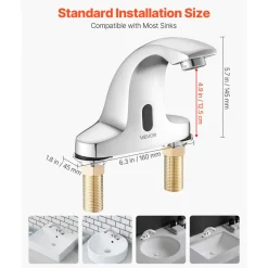 VEVOR Touchless Bathroom Sink Faucet, Automatic Motion Sensor Restroom Toilet Faucet Cold Water with Hole Cover Plate, Battery Operated for 9/16 in Pipe Commercial Lavatory,Chrome Plated Silver