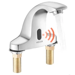 VEVOR Touchless Bathroom Sink Faucet, Automatic Motion Sensor Restroom Toilet Faucet with Hole Cover Plate, Battery Operated,Adjustable Temp for 9/16 in Pipe Commercial Lavatory,Chrome Plated Silver