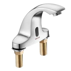 VEVOR Touchless Bathroom Sink Faucet, Automatic Motion Sensor Restroom Toilet Faucet with Hole Cover Plate, Battery Operated,Adjustable Temp for 9/16 in Pipe Commercial Lavatory,Chrome Plated Silver