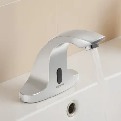 VEVOR Touchless Bathroom Sink Faucet, Automatic Motion Sensor Restroom Toilet Faucet with Hole Cover Plate, Battery Operated,Adjustable Temp for 9/16 in Pipe Commercial Lavatory,Chrome Plated Silver