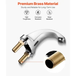 VEVOR Touchless Bathroom Sink Faucet, Automatic Motion Sensor Restroom Toilet Faucet with Hole Cover Plate, Battery Operated,Adjustable Temp for 9/16 in Pipe Commercial Lavatory,Chrome Plated Silver