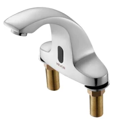 VEVOR Touchless Bathroom Sink Faucet, Automatic Motion Sensor Restroom Toilet Faucet with Hole Cover Plate, Battery Operated,Adjustable Temp for 9/16 in Pipe Commercial Lavatory,Chrome Plated Silver