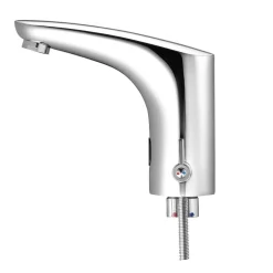 VEVOR Touchless Bathroom Sink Faucet, Automatic Motion Sensor Restroom Toilet Faucet, HandsFree Adjustable Cold Hot Single Handle Water Mixer Battery Operated for 9/16 in Pipe,Chrome Plated Silver