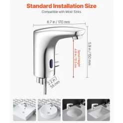 VEVOR Touchless Bathroom Sink Faucet, Automatic Motion Sensor Restroom Toilet Faucet, HandsFree Adjustable Cold Hot Single Handle Water Mixer Battery Operated for 9/16 in Pipe,Chrome Plated Silver