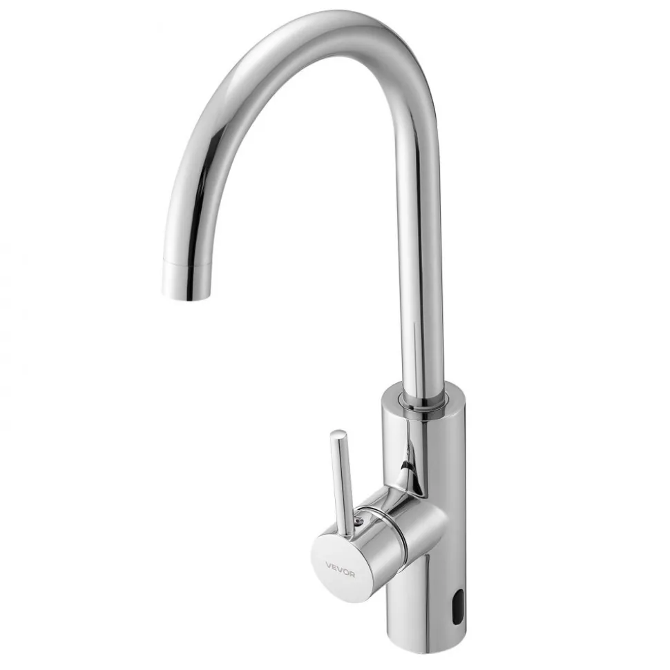 VEVOR Touchless Kitchen Bar Sink Faucet, Single Handle Automatic Motion Sensor Bathroom Faucet, Hands-Free Adjustable Cold Hot Water Mixer Flexible Swivel for 9/16 in Pipe,Chrome Plated Silver