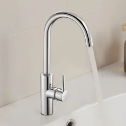 VEVOR Touchless Kitchen Bar Sink Faucet, Single Handle Automatic Motion Sensor Bathroom Faucet, Hands-Free Adjustable Cold Hot Water Mixer Flexible Swivel for 9/16 in Pipe,Chrome Plated Silver