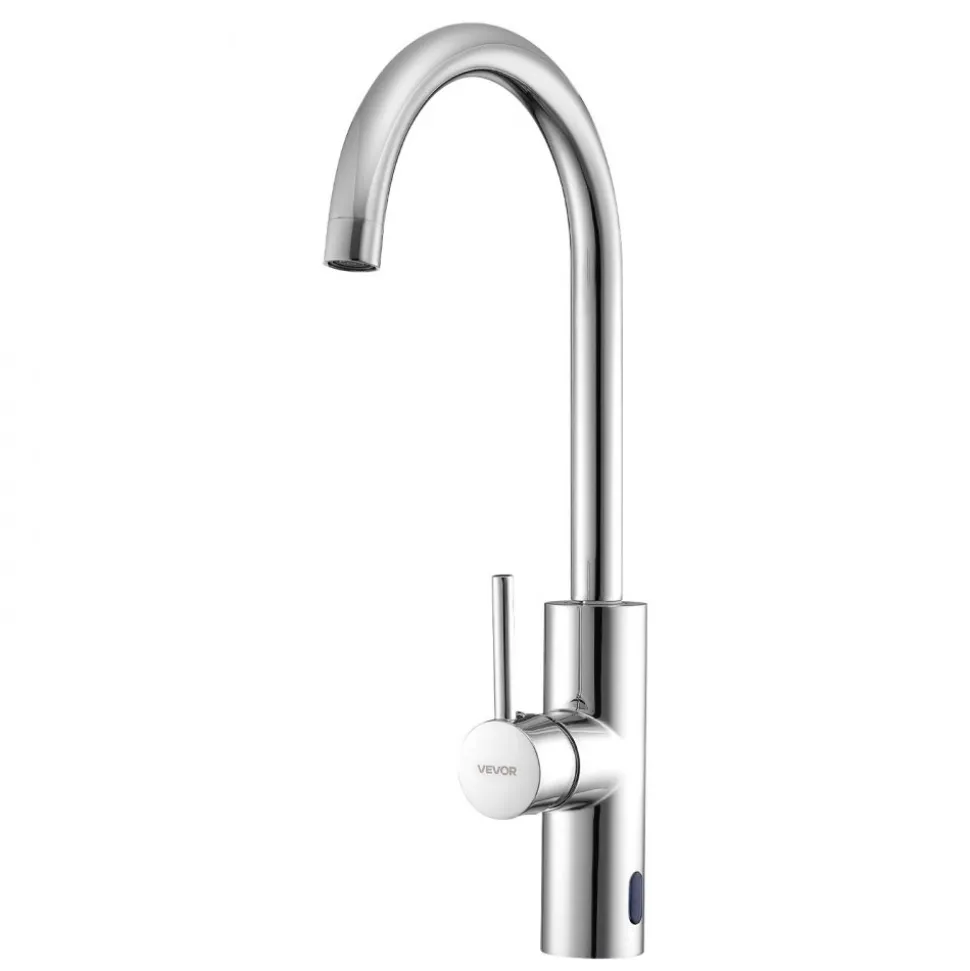 VEVOR Touchless Kitchen Bar Sink Faucet, Single Handle Automatic Motion Sensor Bathroom Faucet, Hands-Free Adjustable Cold Hot Water Mixer Flexible Swivel for 9/16 in Pipe,Chrome Plated Silver