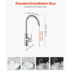 VEVOR Touchless Kitchen Bar Sink Faucet, Single Handle Automatic Motion Sensor Bathroom Faucet, Hands-Free Adjustable Cold Hot Water Mixer Flexible Swivel for 9/16 in Pipe,Chrome Plated Silver
