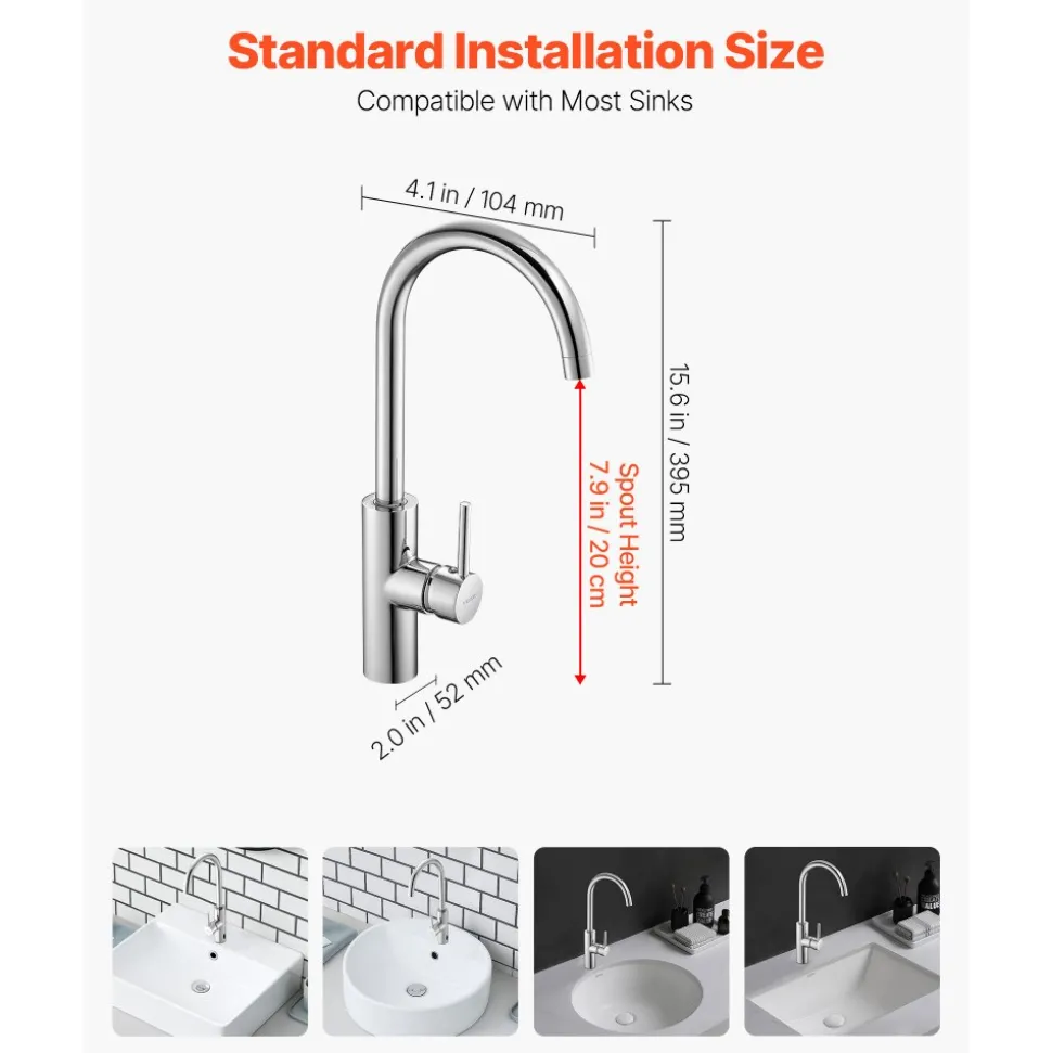 VEVOR Touchless Kitchen Bar Sink Faucet, Single Handle Automatic Motion Sensor Bathroom Faucet, Hands-Free Adjustable Cold Hot Water Mixer Flexible Swivel for 9/16 in Pipe,Chrome Plated Silver