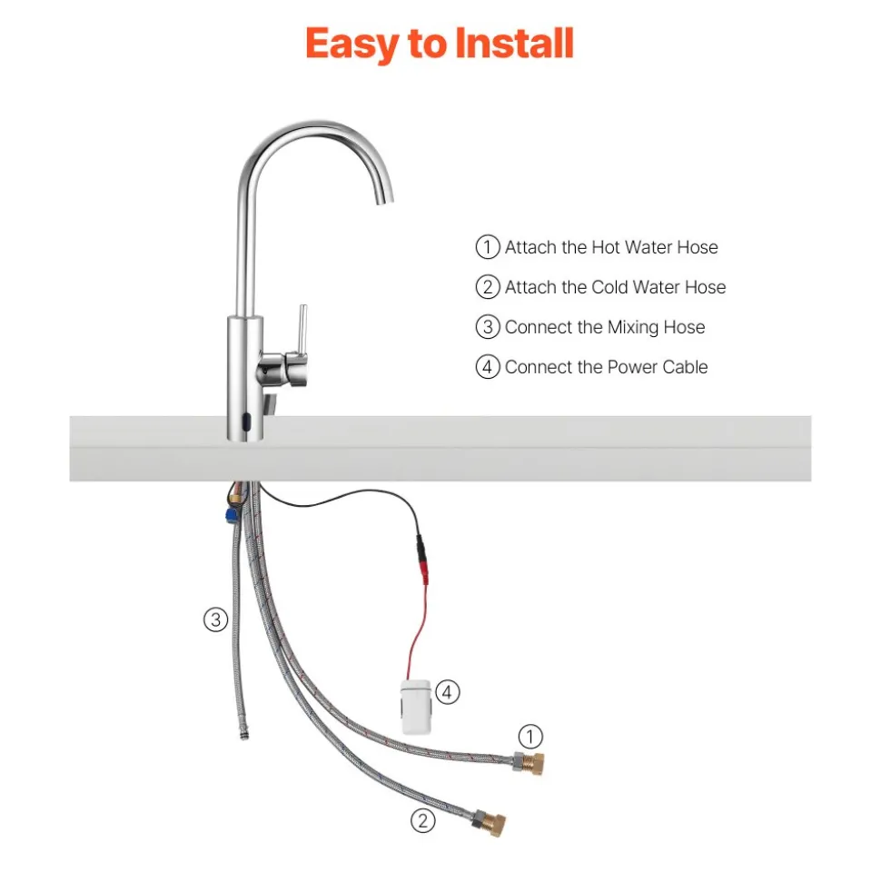 VEVOR Touchless Kitchen Bar Sink Faucet, Single Handle Automatic Motion Sensor Bathroom Faucet, Hands-Free Adjustable Cold Hot Water Mixer Flexible Swivel for 9/16 in Pipe,Chrome Plated Silver