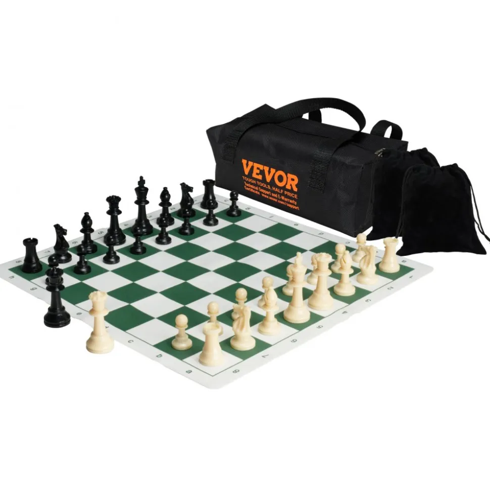 VEVOR Tournament Chess Set, 20 Inch Roll-Up Beginner Chess Board, Foldable Silicone Chess Game with Plastic Weighted Chess Pieces & Storage Bag, Portable Travel Chess Board Gift for Adult Kid Family