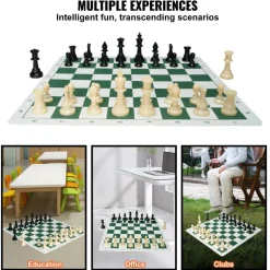 VEVOR Tournament Chess Set, 20 Inch Roll-Up Beginner Chess Board, Foldable Silicone Chess Game with Plastic Weighted Chess Pieces & Storage Bag, Portable Travel Chess Board Gift for Adult Kid Family