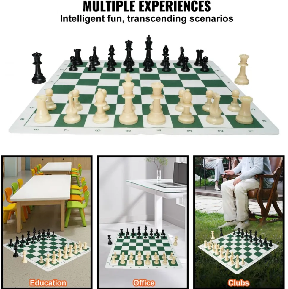 VEVOR Tournament Chess Set, 20 Inch Roll-Up Beginner Chess Board, Foldable Silicone Chess Game with Plastic Weighted Chess Pieces & Storage Bag, Portable Travel Chess Board Gift for Adult Kid Family
