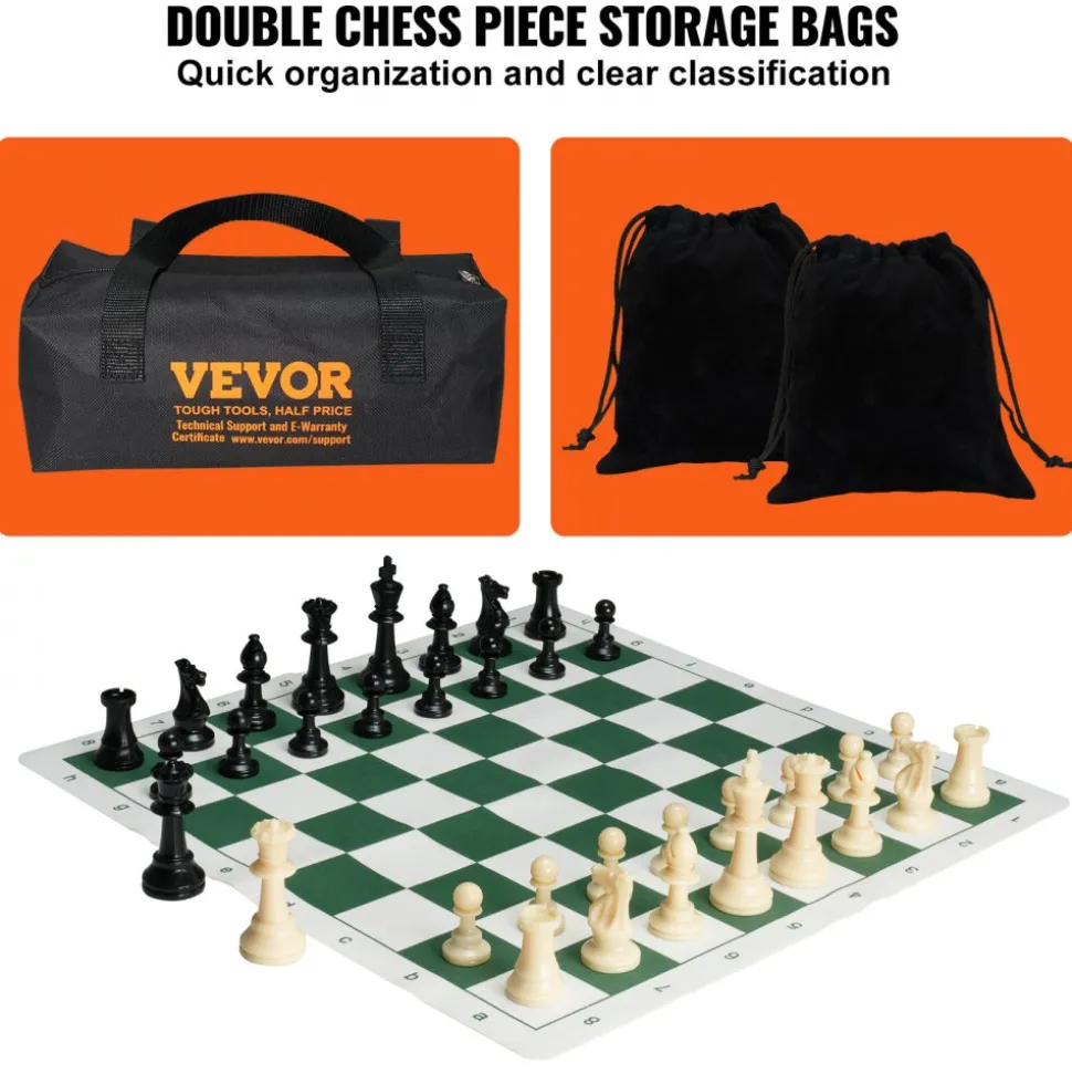 VEVOR Tournament Chess Set, 20 Inch Roll-Up Beginner Chess Board, Foldable Silicone Chess Game with Plastic Weighted Chess Pieces & Storage Bag, Portable Travel Chess Board Gift for Adult Kid Family
