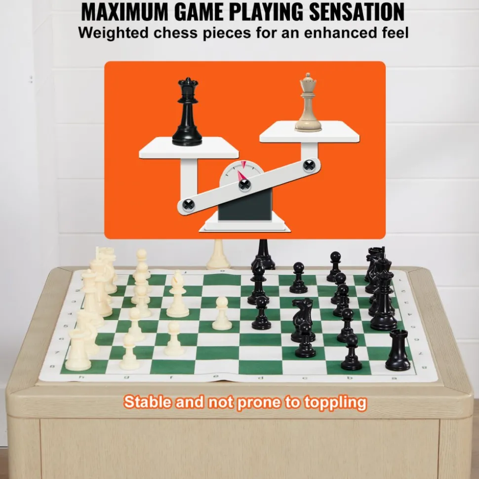VEVOR Tournament Chess Set, 20 Inch Roll-Up Beginner Chess Board, Foldable Silicone Chess Game with Plastic Weighted Chess Pieces & Storage Bag, Portable Travel Chess Board Gift for Adult Kid Family
